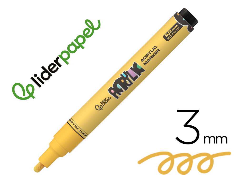 ROTULADOR LIDERPAPEL ACRYLIC BASE AGUA TODO TIPO DE SUPERFICIE PUNTA REDONDA 3 MM AMARILLO CLARO