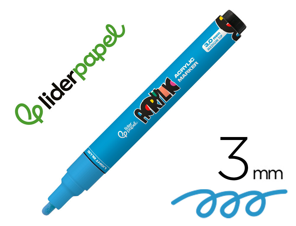 ROTULADOR LIDERPAPEL ACRYLIC BASE AGUA TODO TIPO DE SUPERFICIE PUNTA REDONDA 3 MM AZUL CLARO