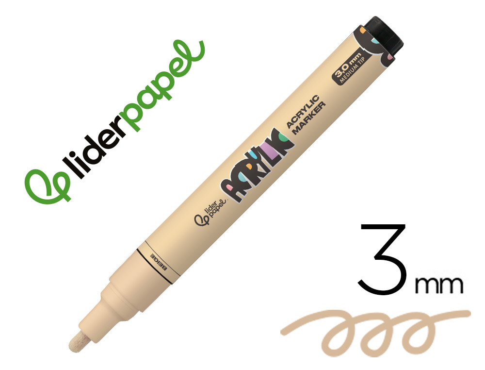 ROTULADOR LIDERPAPEL ACRYLIC BASE AGUA TODO TIPO DE SUPERFICIE PUNTA REDONDA 3 MM BEIGE