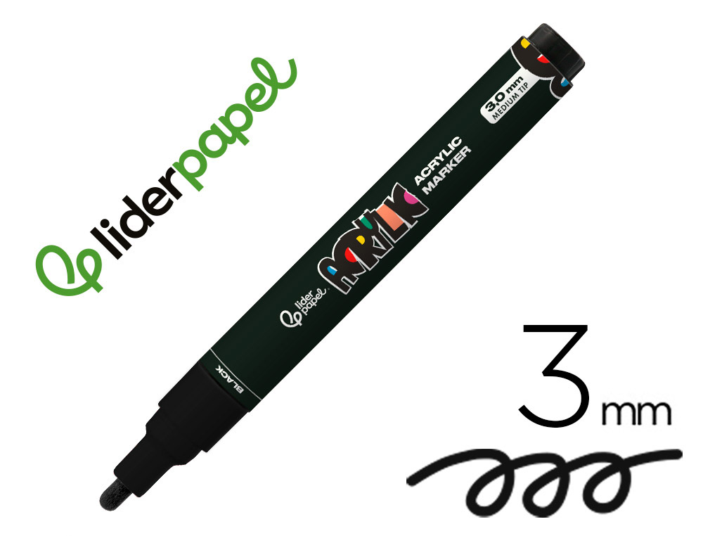 ROTULADOR LIDERPAPEL ACRYLIC BASE AGUA TODO TIPO DE SUPERFICIE PUNTA REDONDA 3 MM NEGRO