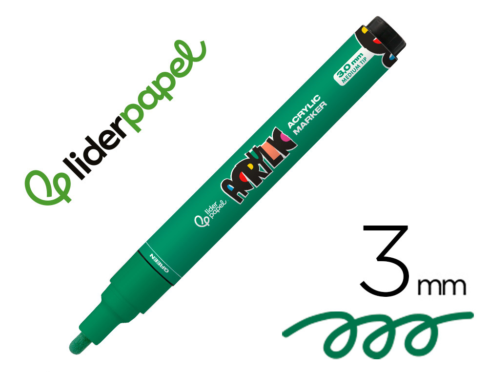 ROTULADOR LIDERPAPEL ACRYLIC BASE AGUA TODO TIPO DE SUPERFICIE PUNTA REDONDA 3 MM VERDE