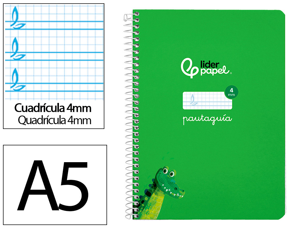 CUADERNO ESPIRAL LIDERPAPEL A5 PAUTAGUIA TAPA DURA 80H 90 GR CUADRO PAUTADO 4MM COLOR VERDE