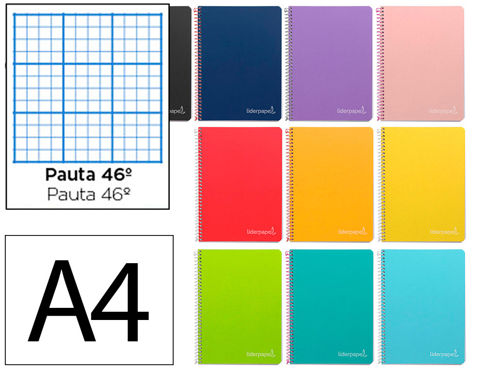 CUADERNO ESPIRAL LIDERPAPEL A4 WITTY TAPA DURA 80H 90GR RAYADO N46 COLORES SURTIDOS
