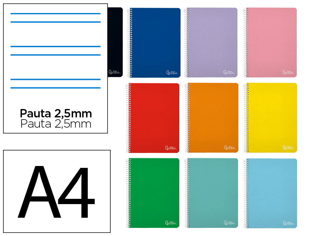 CUADERNO ESPIRAL LIDERPAPEL A4 WITTY TAPA DURA 80H 90GR PAUTA 2,5MM CON MARGEN COLORES SURTIDOS