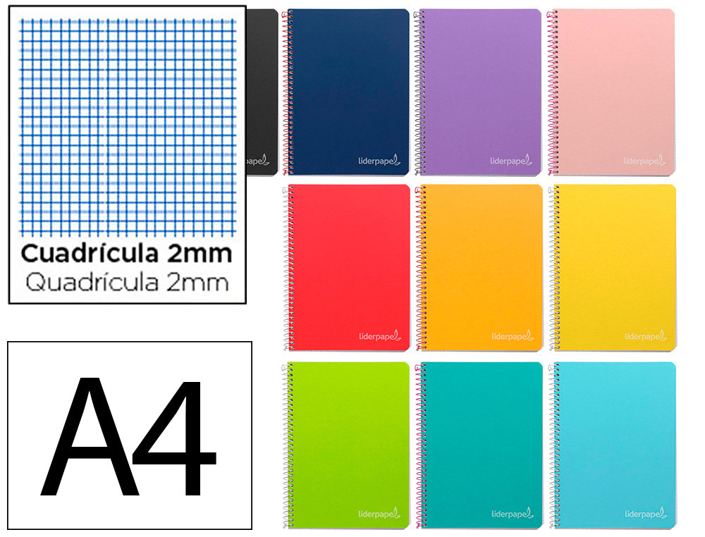 CUADERNO ESPIRAL LIDERPAPEL A4 WITTY TAPA DURA 80H 90GR MILIMETRADO 2MM COLORES SURTIDOS