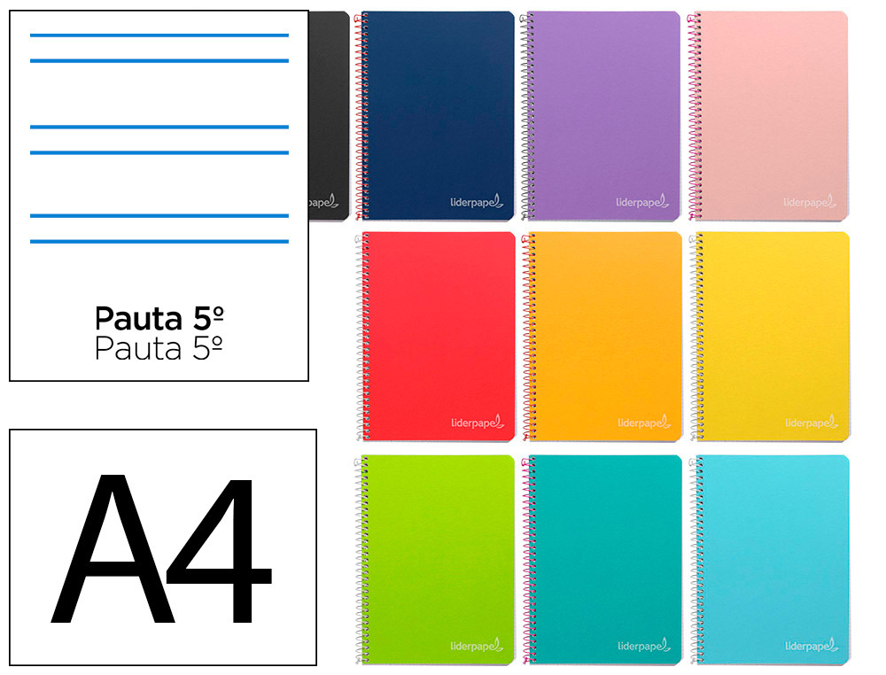 CUADERNO ESPIRAL LIDERPAPEL A4 WITTY TAPA DURA 80H 90GR RAYADO MONTESSORI 5MM COLORES SURTIDOS