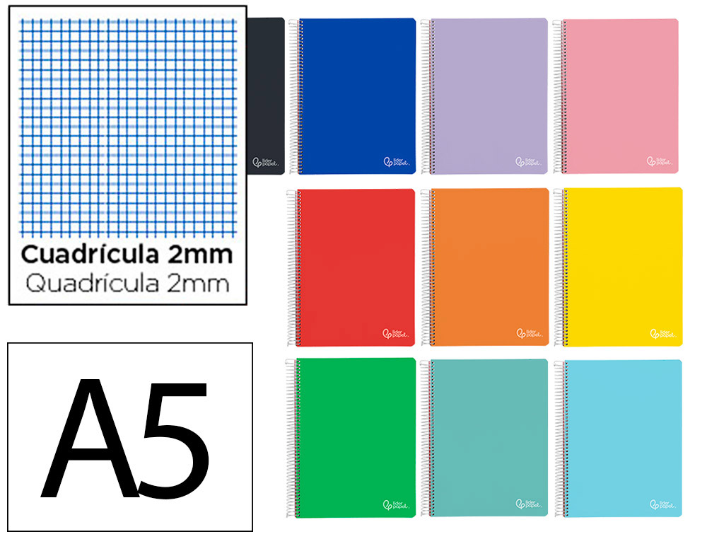 CUADERNO ESPIRAL LIDERPAPEL A5 WITTY TAPA DURA 80H 90GR MILIMETRADO 2MM COLORES SURTIDOS