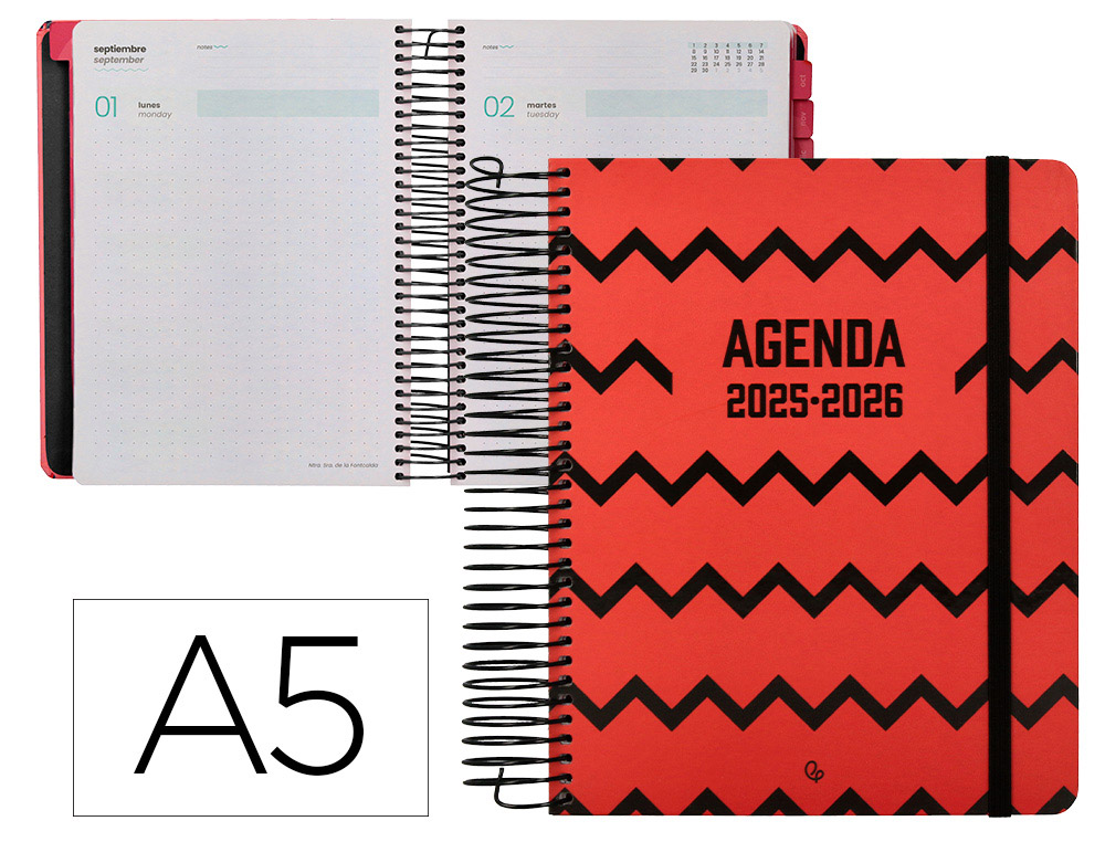 AGENDA ESCOLAR LIDERPAPEL 25-26 ESPIRAL PATTERNS ZIGZAG DIA PAGINA A5 BILINGE PAPEL FSC