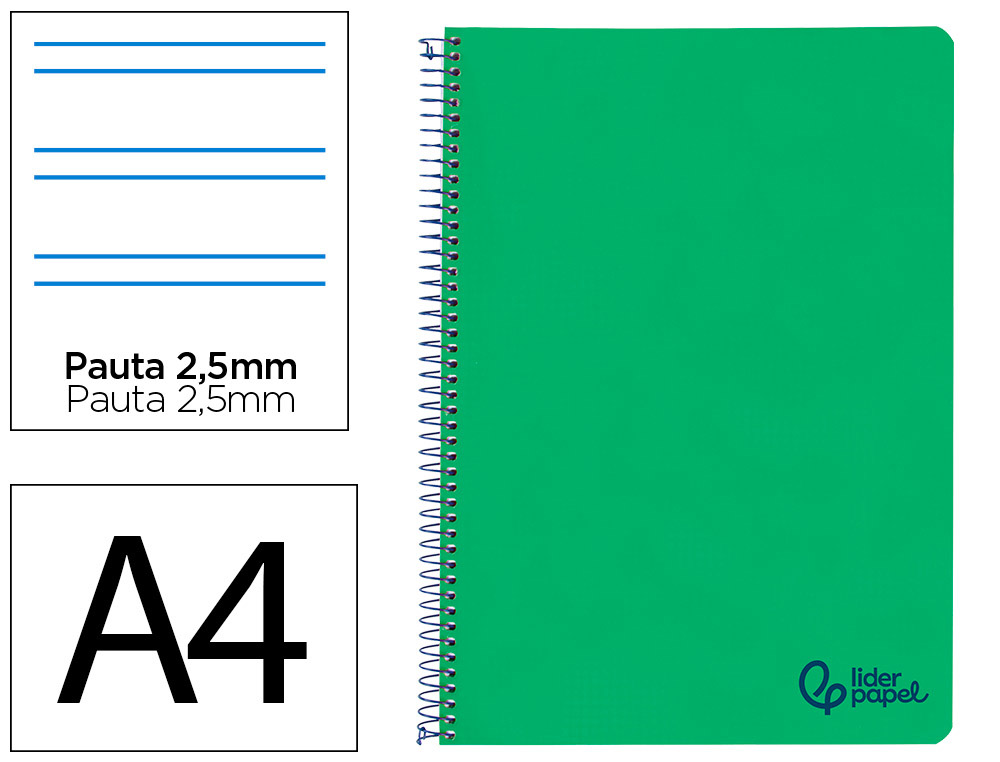 CUADERNO ESPIRAL LIDERPAPEL A4 WONDER TAPA PLASTICO 80H 90GR PAUTA ESTRECHA 2,5MM CON MARGEN COLOR VERDE OSCURO