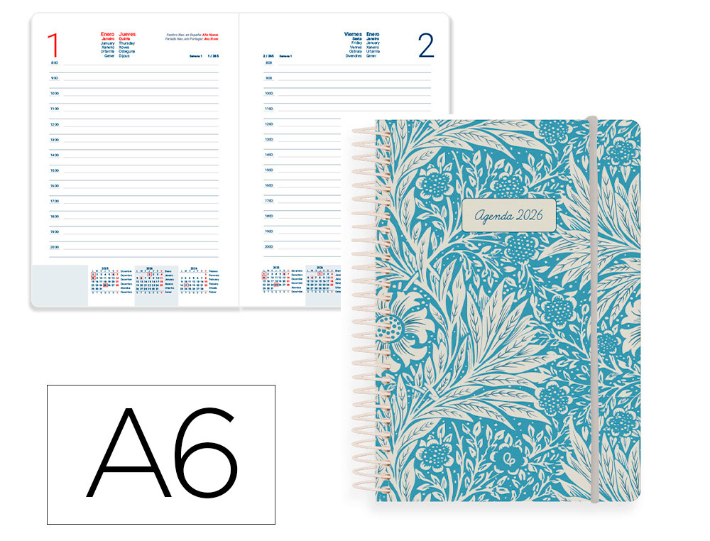 AGENDA ESPIRAL LIDERPAPEL SANTORINI A6 2026 DIA PAGINA DESIGN 1 PAPEL 60 GR