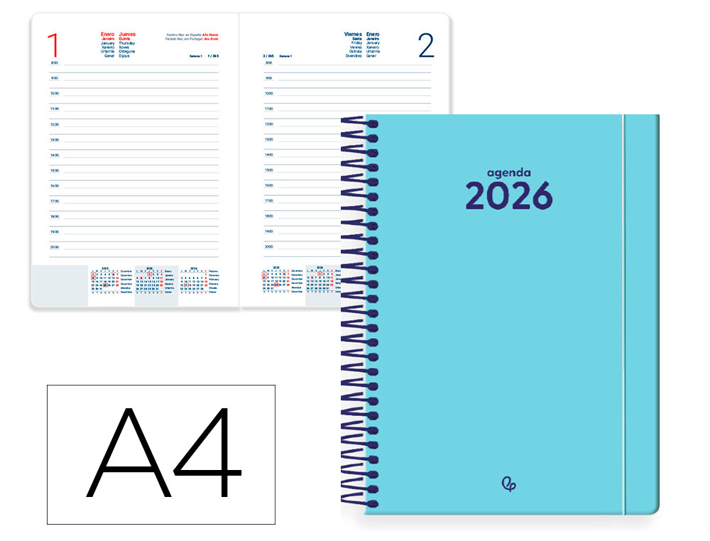 AGENDA ESPIRAL LIDERPAPEL CLASSIC A4 2026 DIA PAGINA DESIGN 1 PAPEL 70 GR