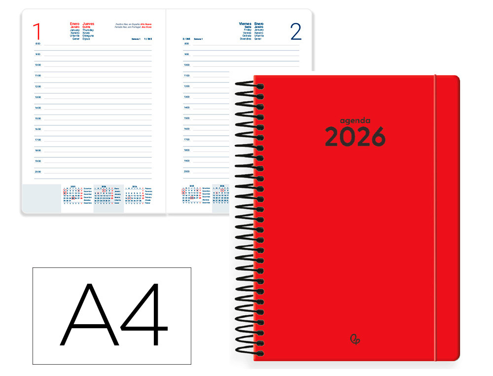 AGENDA ESPIRAL LIDERPAPEL CLASSIC A4 2026 DIA PAGINA DESIGN 3 PAPEL 70 GR
