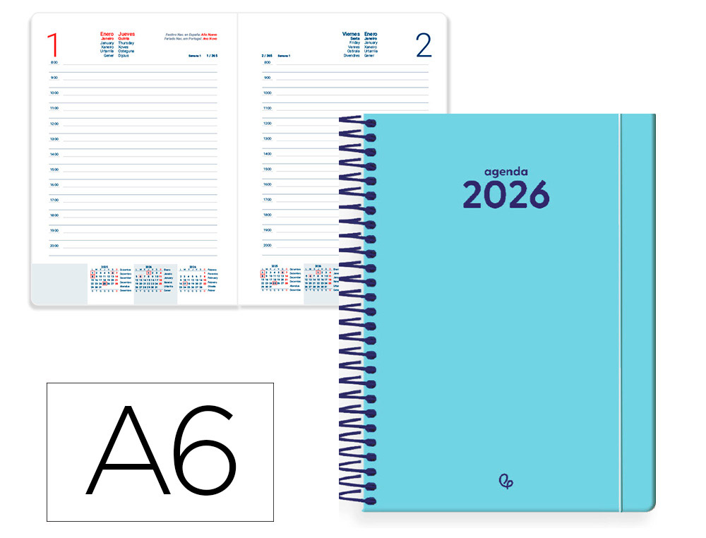 AGENDA ESPIRAL LIDERPAPEL CLASSIC A6 2026 DIA PAGINA DESIGN 1 PAPEL 70 GR