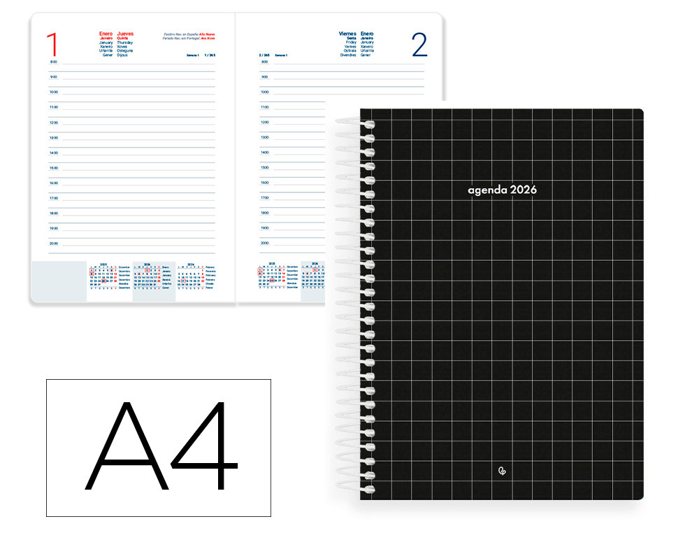 AGENDA ESPIRAL LIDERPAPEL GAZI A4 2026 DIA PAGINA DESIGN 2 PAPEL 70 GR