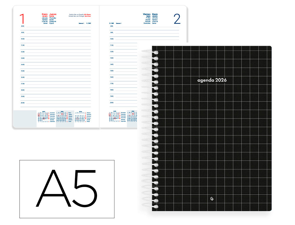 AGENDA ESPIRAL LIDERPAPEL GAZI A5 2026 DIA PAGINA DESIGN 2 PAPEL 70 GR