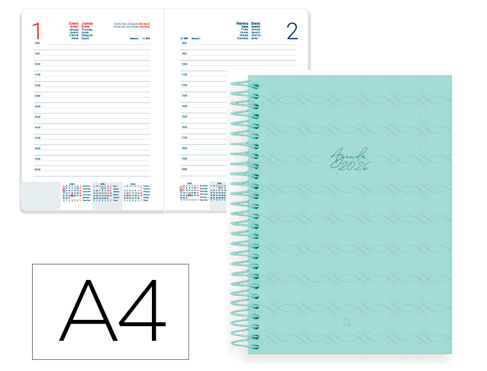 AGENDA ESPIRAL LIDERPAPEL PERISSA A4 2026 DIA PAGINA DESIGN 1 PAPEL 80 GR