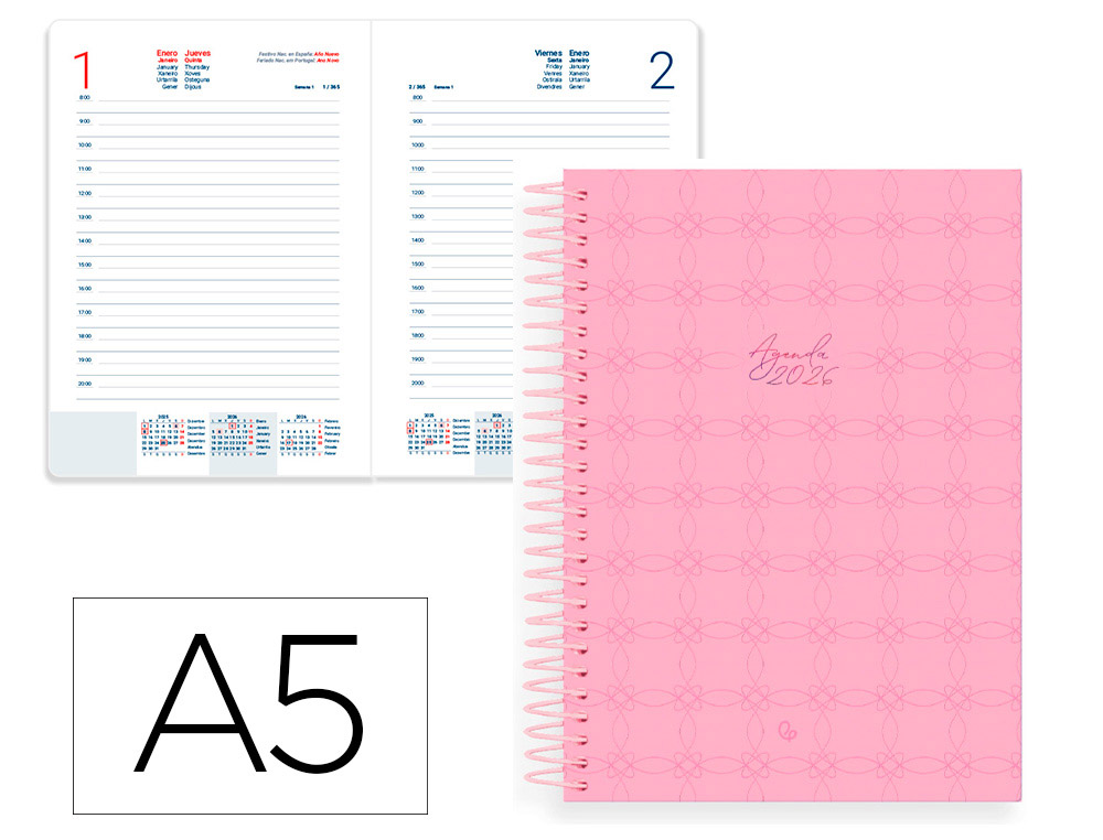 AGENDA ESPIRAL LIDERPAPEL PERISSA A5 2026 DIA PAGINA DESIGN 2 PAPEL 80 GR