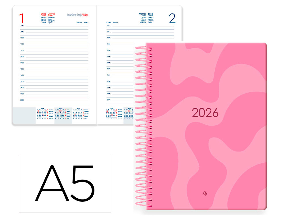 AGENDA ESPIRAL LIDERPAPEL SYROS 150X210 MM 2026 DIA PAGINA DESIGN 4 PAPEL 60 GR