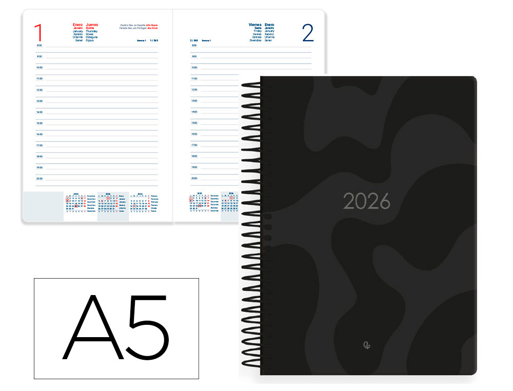 AGENDA ESPIRAL LIDERPAPEL SYROS 150X210 MM 2026 DIA PAGINA DESIGN 6 PAPEL 60 GR