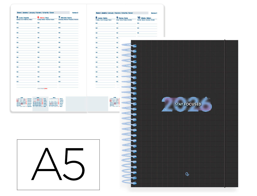 AGENDA ESPIRAL LIDERPAPEL KIMOLOS A6 2026 SEMANA VISTA DESIGN 1 PAPEL 70 GR
