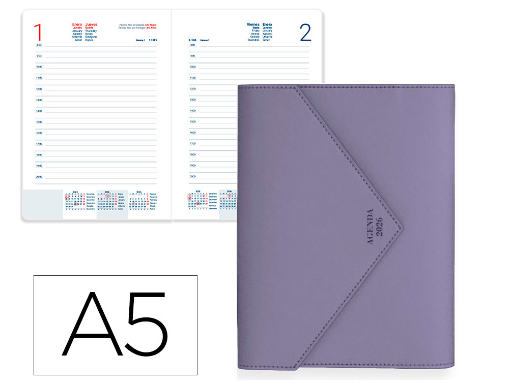AGENDA ENCUADERNADA LIDERPAPEL PSARA A5 2026 DIA PAGINA DESIGN 1 PAPEL 70 GR