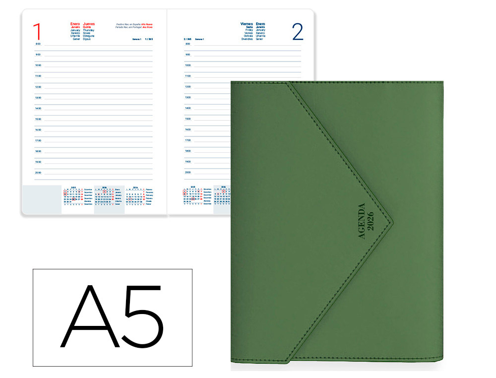 AGENDA ENCUADERNADA LIDERPAPEL PSARA A5 2026 DIA PAGINA DESIGN 2 PAPEL 70 GR