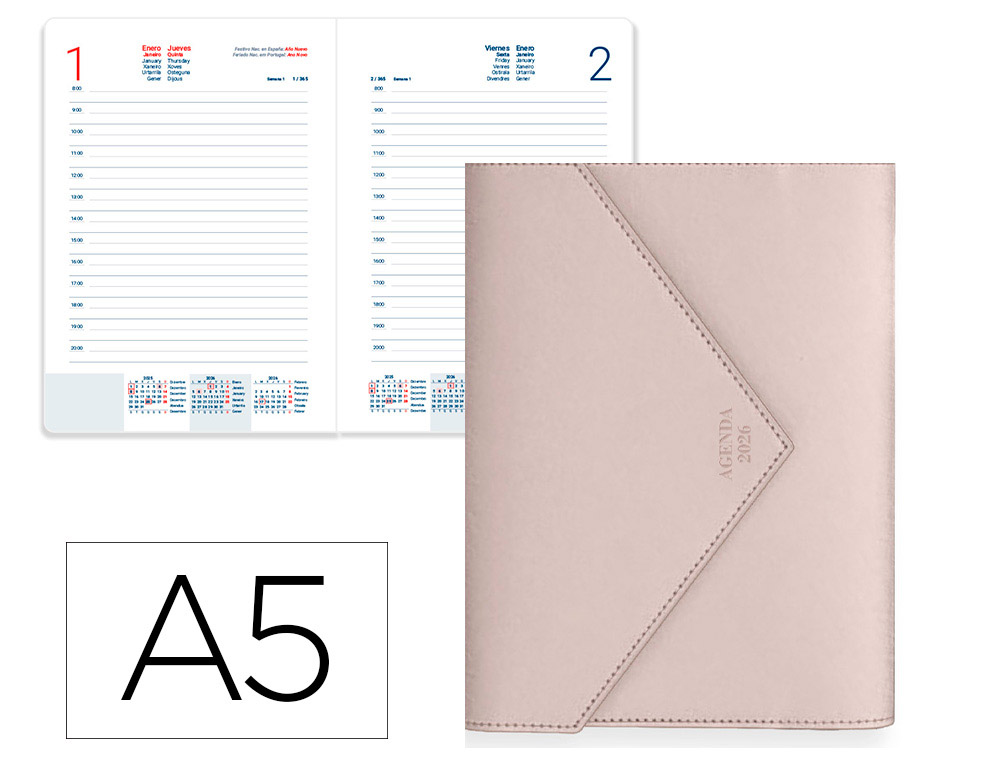 AGENDA ENCUADERNADA LIDERPAPEL PSARA A5 2026 DIA PAGINA DESIGN 3 PAPEL 70 GR