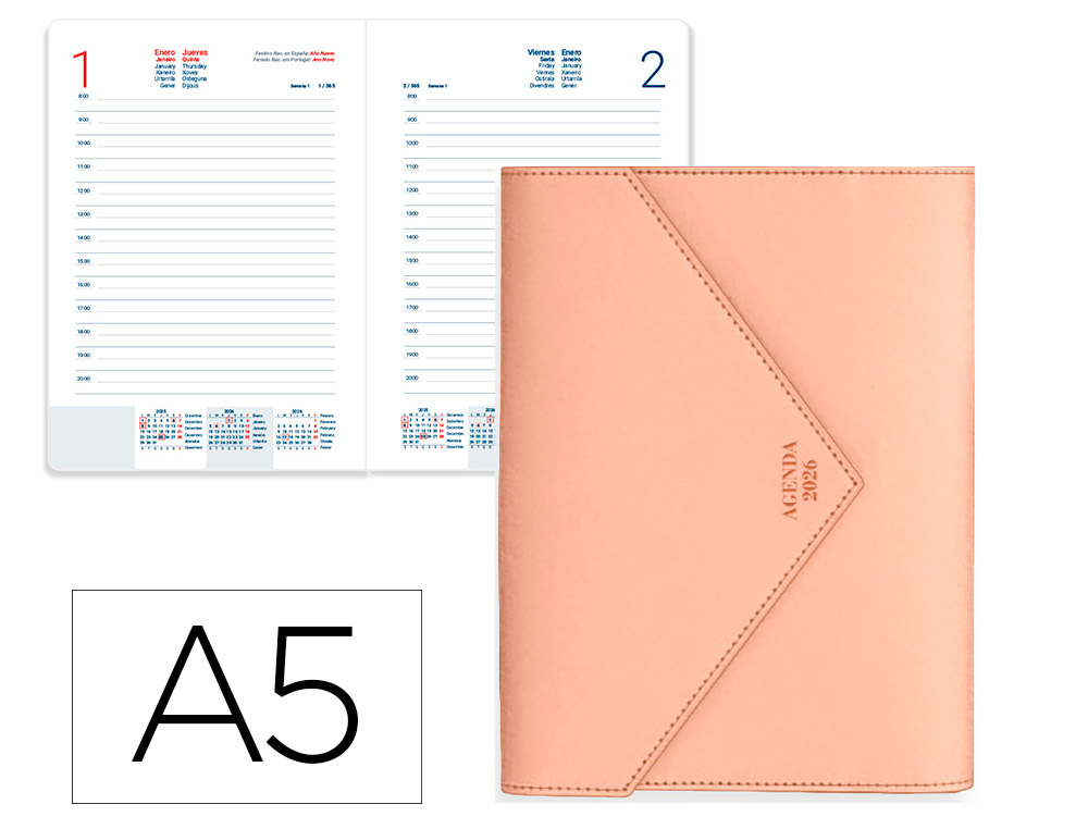 AGENDA ENCUADERNADA LIDERPAPEL PSARA A5 2026 DIA PAGINA DESIGN 4 PAPEL 70