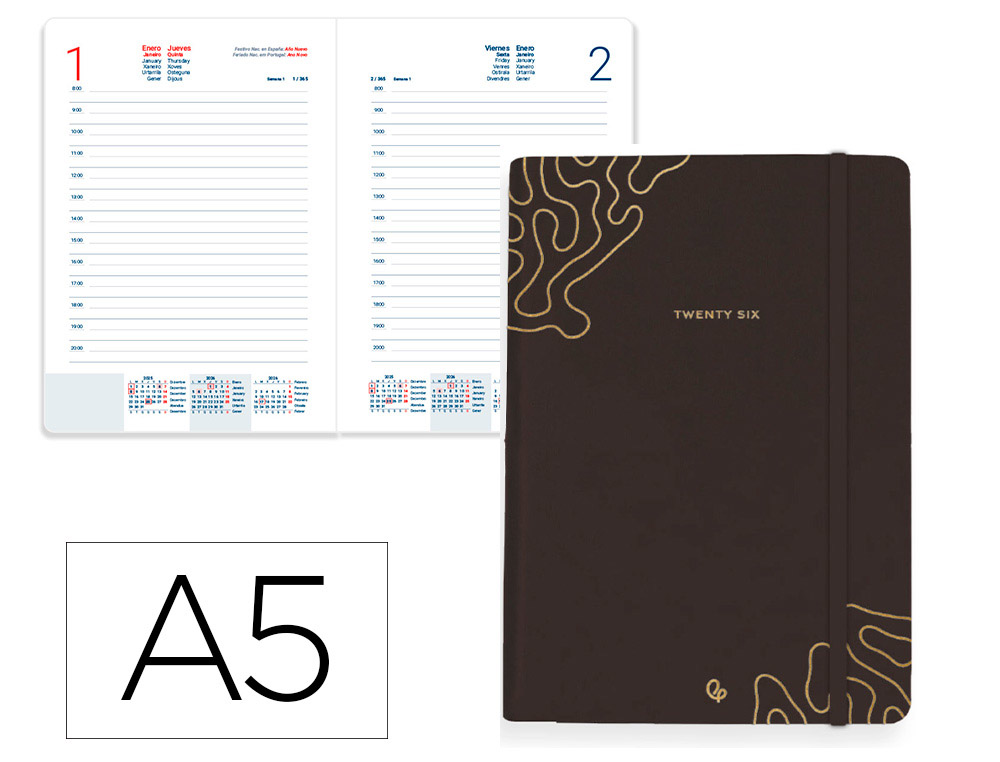 AGENDA ENCUADERNADA LIDERPAPEL EFIRA A5 2026 DIA PAGINA DESIGN 3 PAPEL 70 GR