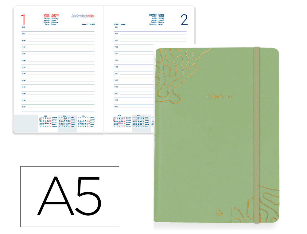 AGENDA ENCUADERNADA LIDERPAPEL EFIRA A5 2026 DIA PAGINA DESIGN 4 PAPEL 70 GR