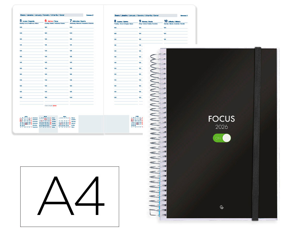 AGENDA ESPIRAL LIDERPAPEL TINOS A4 2026 SEMANA VISTA DESIGN 1 PAPEL 70 GR