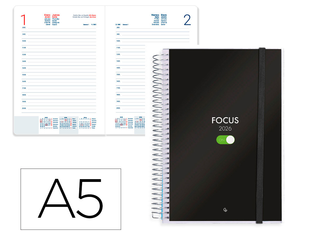 AGENDA ESPIRAL LIDERPAPEL TINOS A5 2026 DIA PAGINA PERSONALIZABLE PAPEL 70 GR FSC