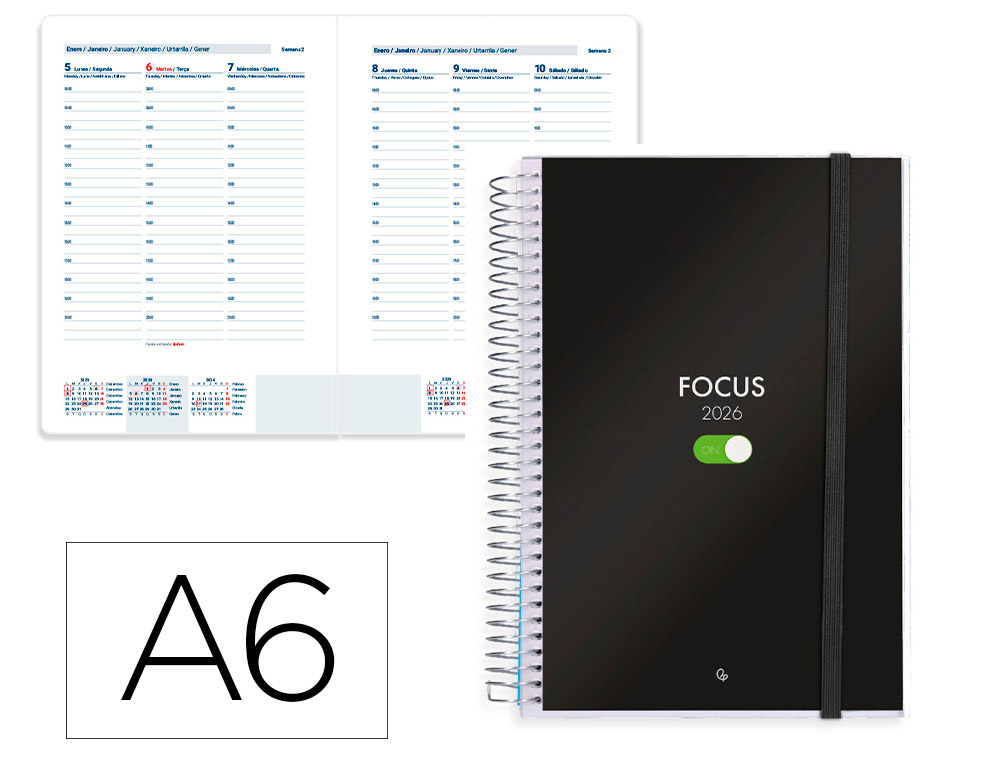 AGENDA ESPIRAL LIDERPAPEL TINOS A6 2026 SEMANA VISTA DESIGN 1 PAPEL 70 GR