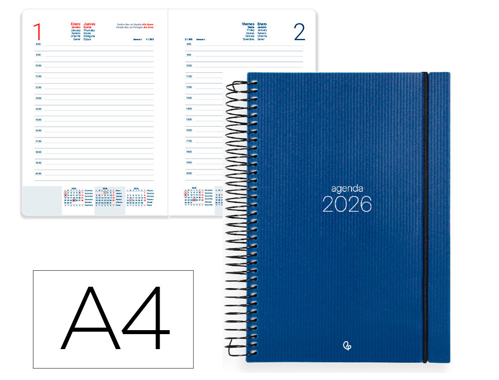 AGENDA ESPIRAL LIDERPAPEL OLBIA A4 2026 DIA PAGINA DESIGN 1 PAPEL 60 GR