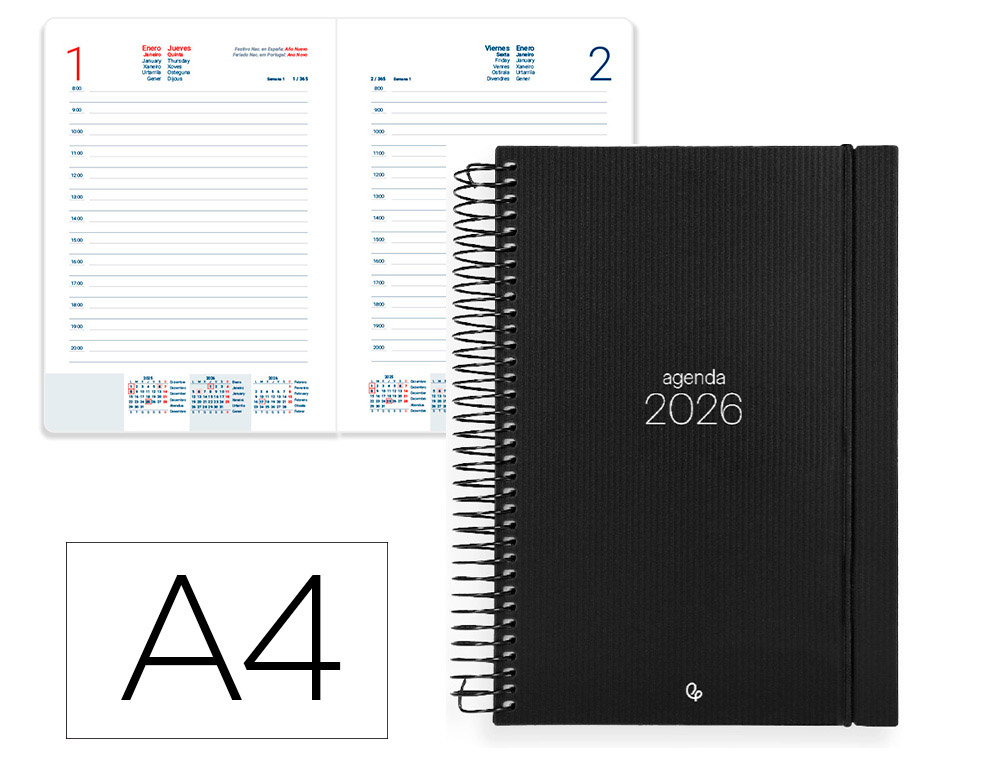 AGENDA ESPIRAL LIDERPAPEL OLBIA A4 2026 DIA PAGINA DESIGN 2 PAPEL 60 GR