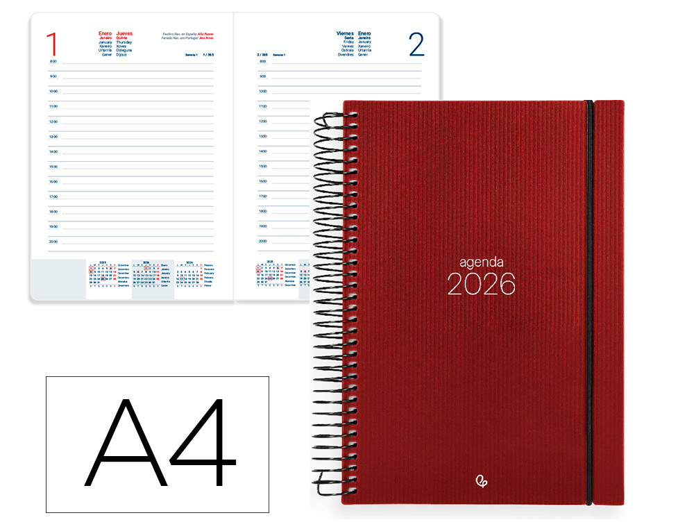 AGENDA ESPIRAL LIDERPAPEL OLBIA A4 2026 DIA PAGINA DESIGN 3 PAPEL 60 GR