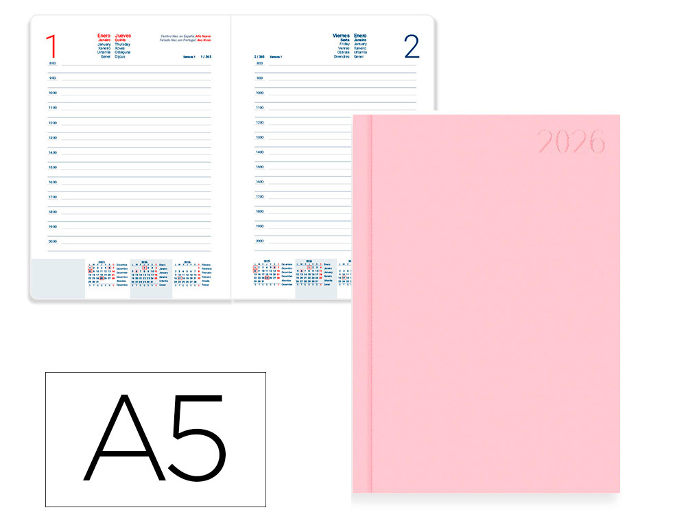 AGENDA ENCUADERNADA LIDERPAPEL CORFU 150X210 MM 2026 DIA PAGINA NEW COLOR PAPEL 60 GR
