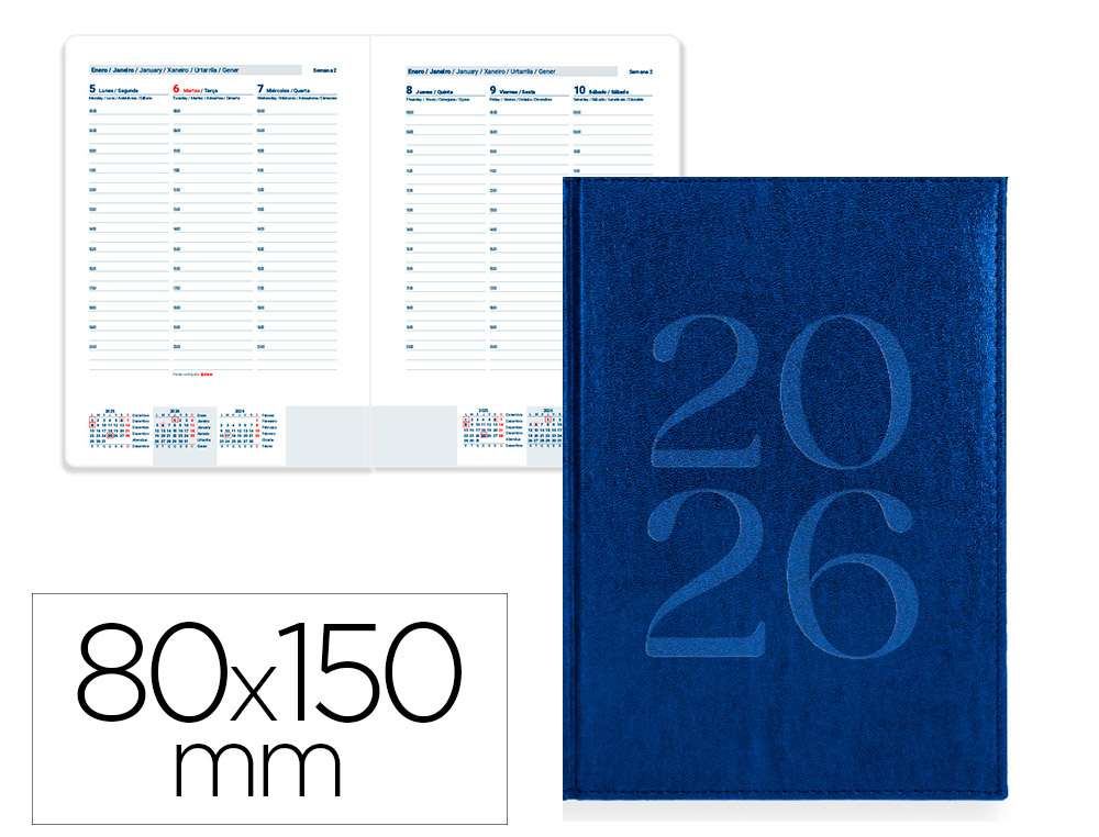AGENDA ENCUADERNADA LIDERPAPEL CRETA 80X150 MM 2026 SEMANA VISTA BURGUNDY PAPEL 70 GR