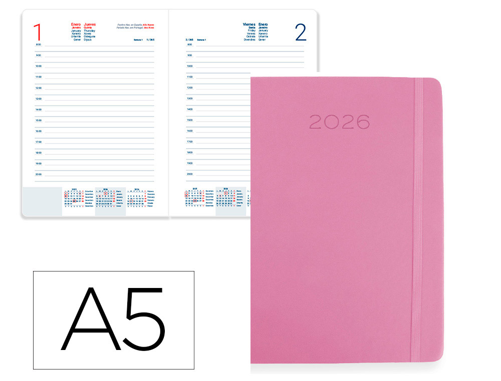 AGENDA ENCUADERNADA LIDERPAPEL MYKONOS 150X210 MM 2026 DIA PAGINA DESIGN 4 (VERDE) PAPEL 70 GR