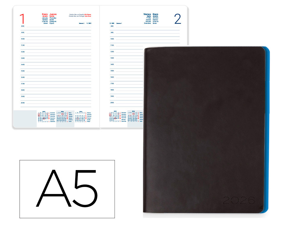 AGENDA ENCUADERNADA LIDERPAPEL SIFNOS A5 2026 DIA PAGINA DESIGN 1 PAPEL 70 GR
