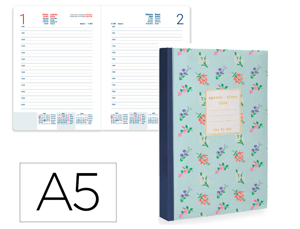 AGENDA ENCUADERNADA LIDERPAPEL NOMI A5 2026 DIA PAGINA DESIGN 1 PAPEL 70 GR