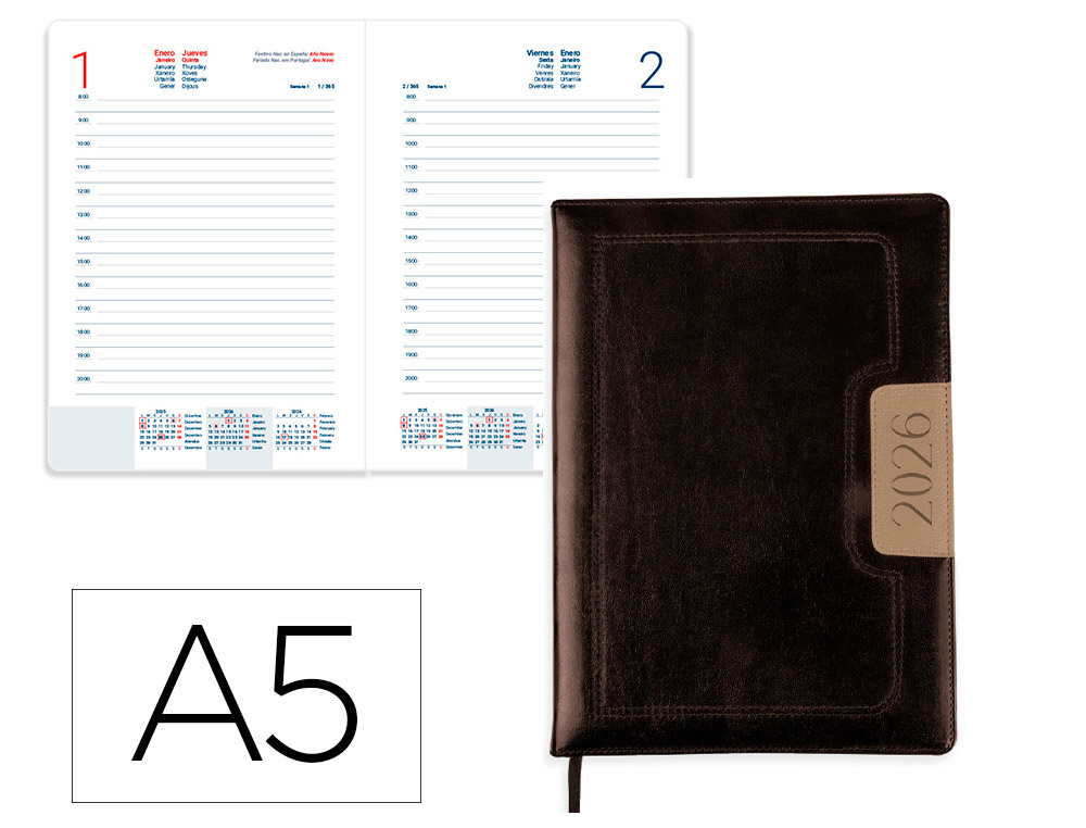 AGENDA ENCUADERNADA LIDERPAPEL DORIOS 150X210 MM 2026 DIA PAGINA DESIGN 1 PAPEL 70 GR