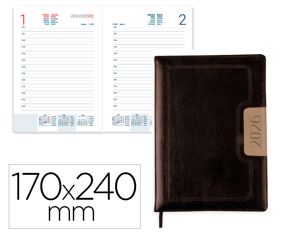 AGENDA ENCUADERNADA LIDERPAPEL DORIOS 170X240 MM 2026 DIA PAGINA DESIGN 1 PAPEL 70 GR