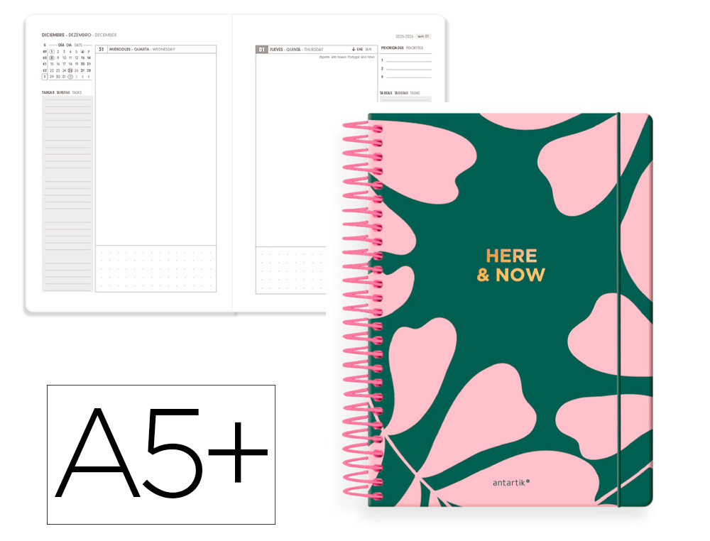 AGENDA ESPIRAL ANTARTIK HERE AND NOW A5+ 2026 DA PGINA VERDE PAPEL 80G FSC