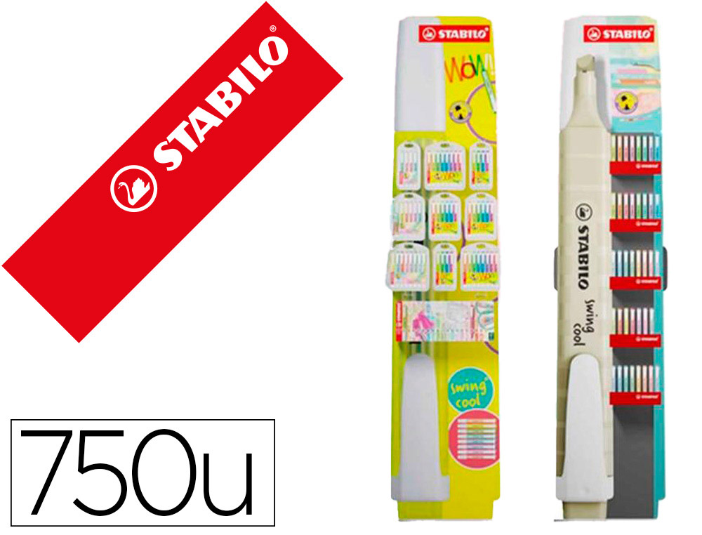 ROTULADOR STABILO FLUORESCENTE FINO SWING COOL EXPOSITOR DE SUELO CON 750 UNIDADES COLORES SURTIDOS
