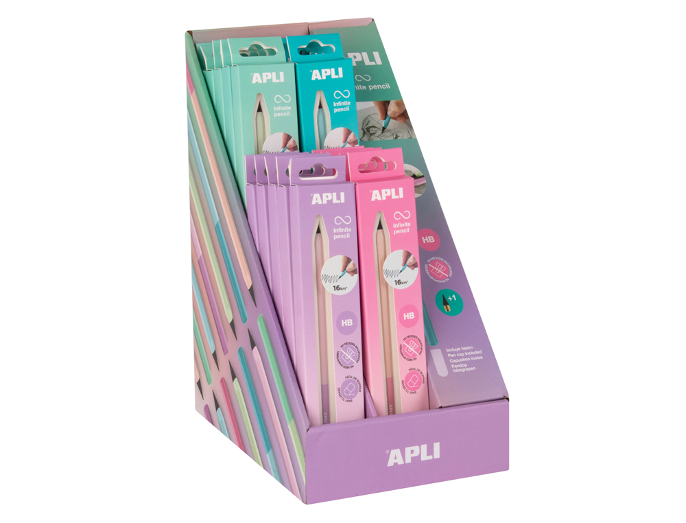 LAPIZ INFINITO APLI NORDIK HB EXPOSITOR DE 20 UNIDADES COLORES SURTIDOS