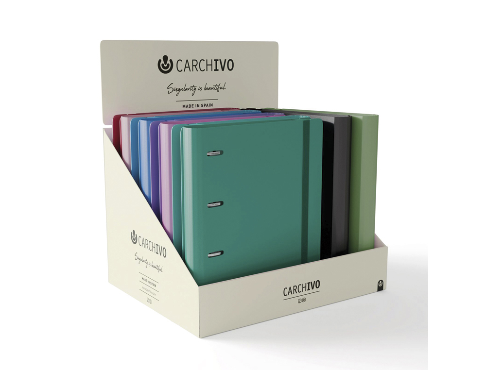 CARPETA CARCHIVO 360 STYLE+SOFT 4 ANILLAS 20 MM PP RIGIDO FOAM A4 CON GOMILLA EXPOSITOR DE 10 UNIDADES