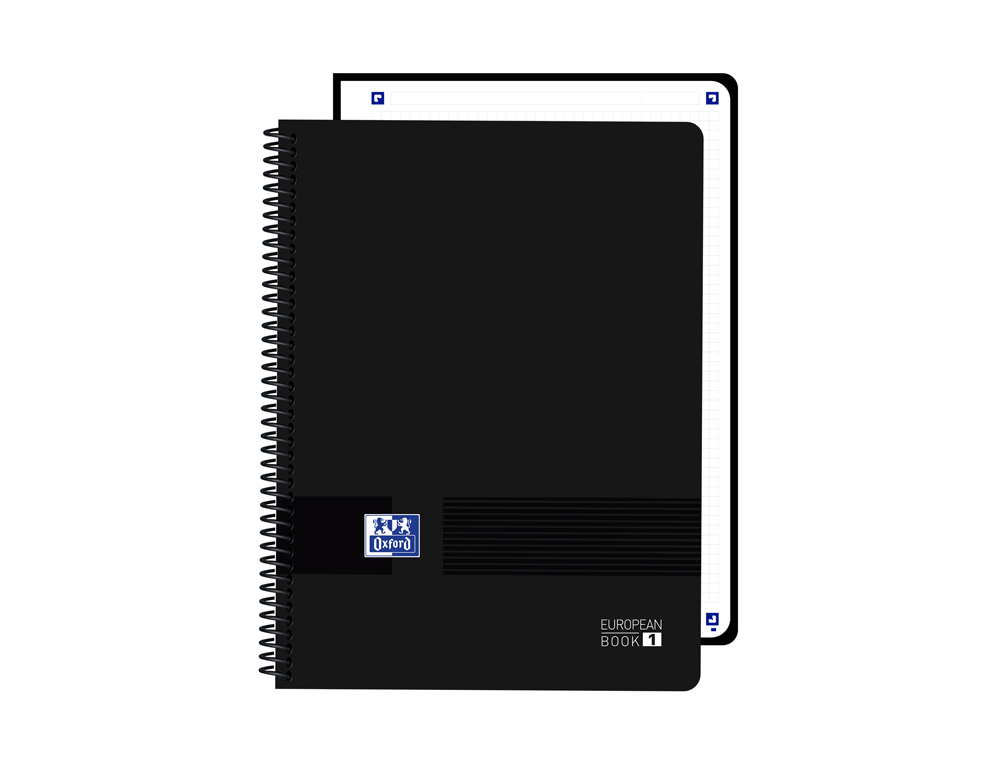 CUADERNO ESPIRAL OXFORD EUROPEANBOOK 1 LIVE&GO TAPA PLASTICO DIN A4+ 80 HOJAS CUADRO 5 MM COLOR NEGRO