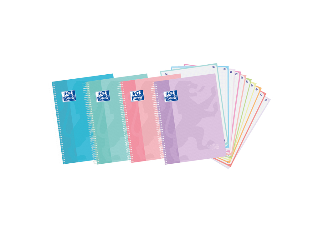 CUADERNO ESPIRAL OXFORD EUROPEANBOOK 10 TOUCH TAPA EXTRADURA DIN A4+ 150 HOJAS CUADRO 5 MM COLORES PASTEL