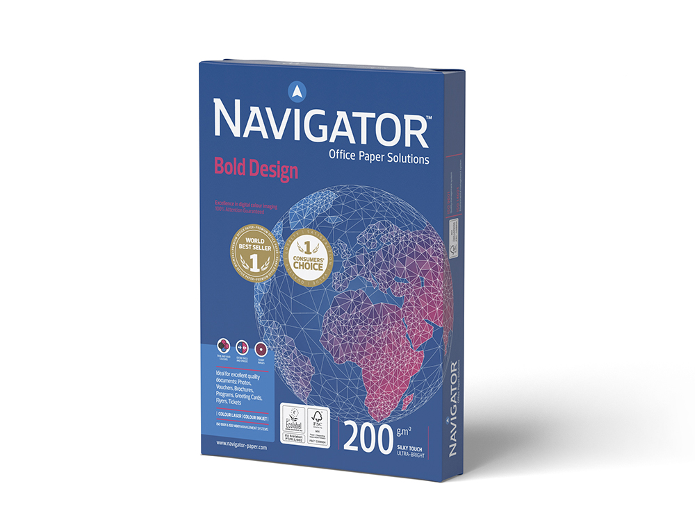 PAPEL FOTOCOPIADORA NAVIGATOR BOLD DESIGN DIN A4 200 GR PAPEL MULTIUSO INK-JET Y LASER PAQUETE DE 150 HOJAS
